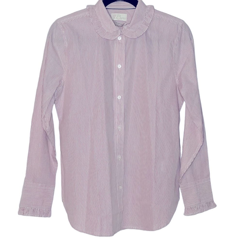J.Crew Classic Fit Ruffle Collar Shirt Vintage Raspberry Pink
Stripe Size 4 NWT